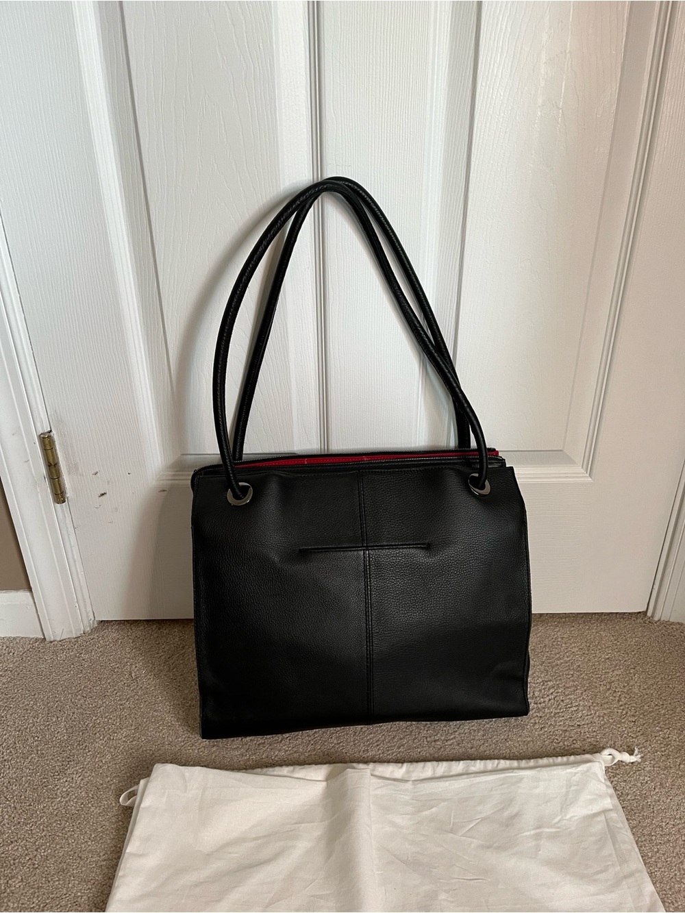 VGUC Hammitt Benjamin work Black Tote Bag with Red Center Stripe - Picture 5 of 14